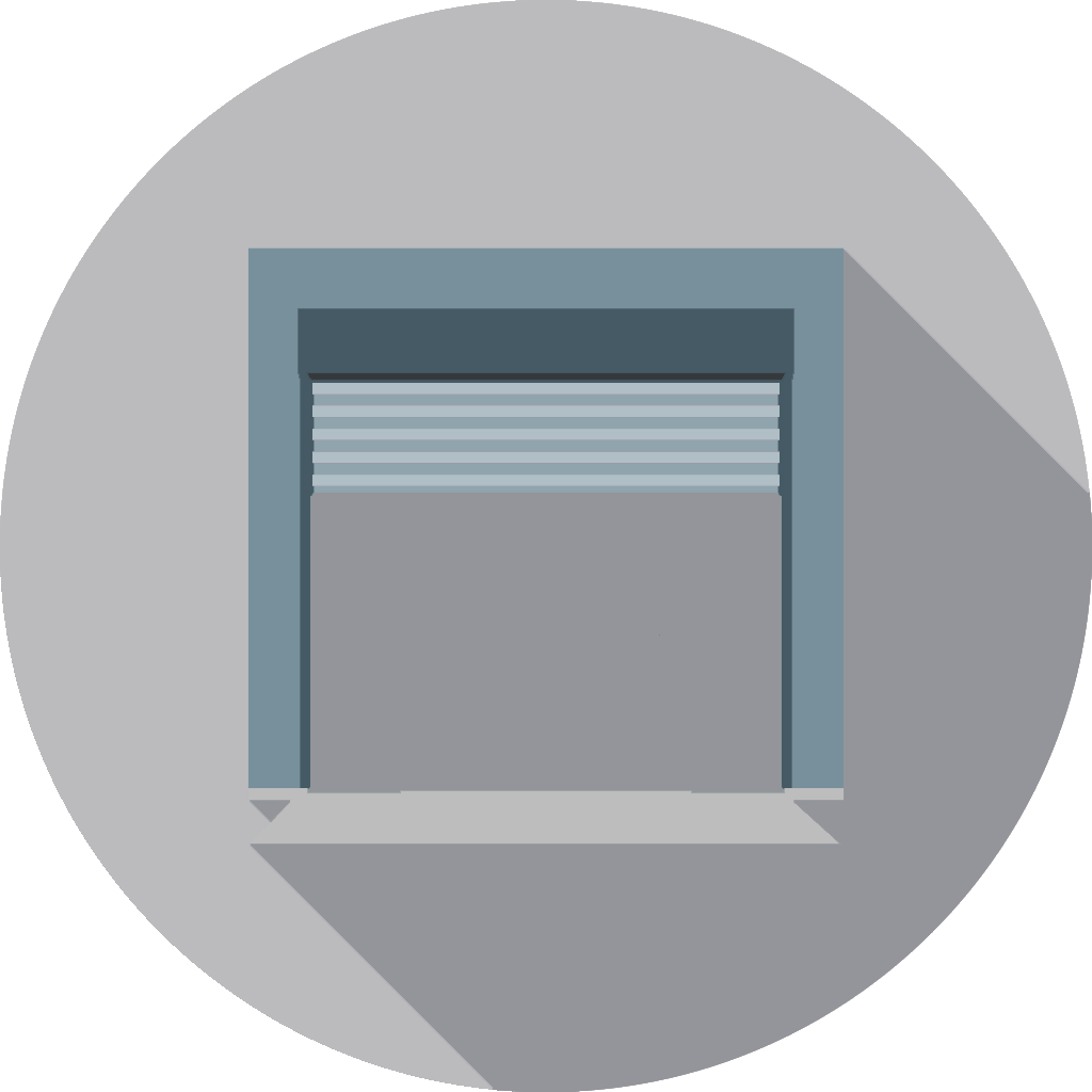 The storage unit has a roll up door